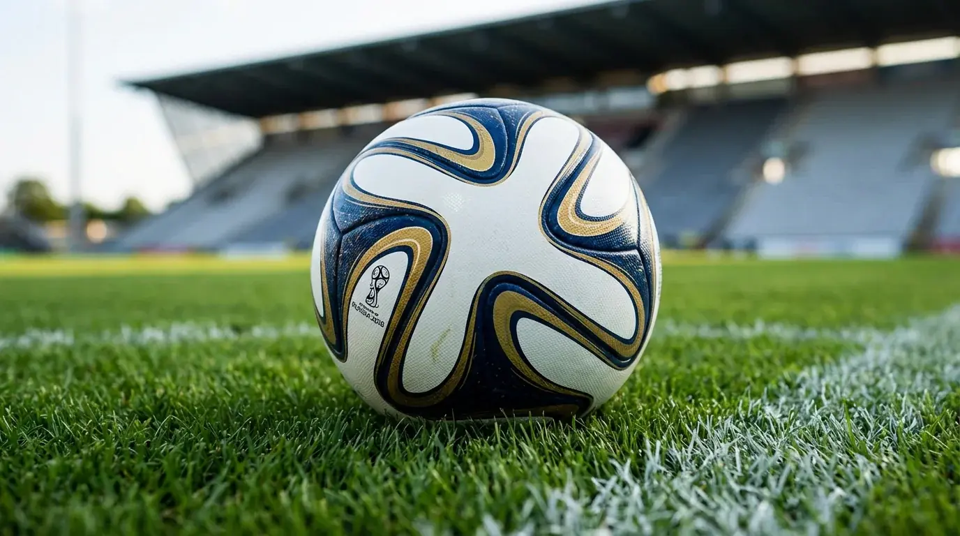 Nogometna lopta na zelenom travnjaku s bijelim linijama terena