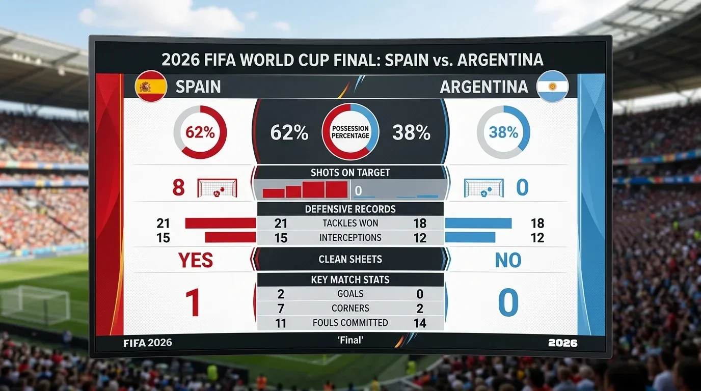 Statistični pregled finala SP 2026 med Španijo in Argentino
